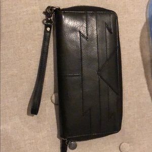 Black leather wallet wristlet